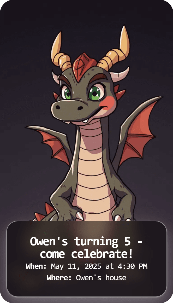 Invitation design: Dragon flying over a volcano